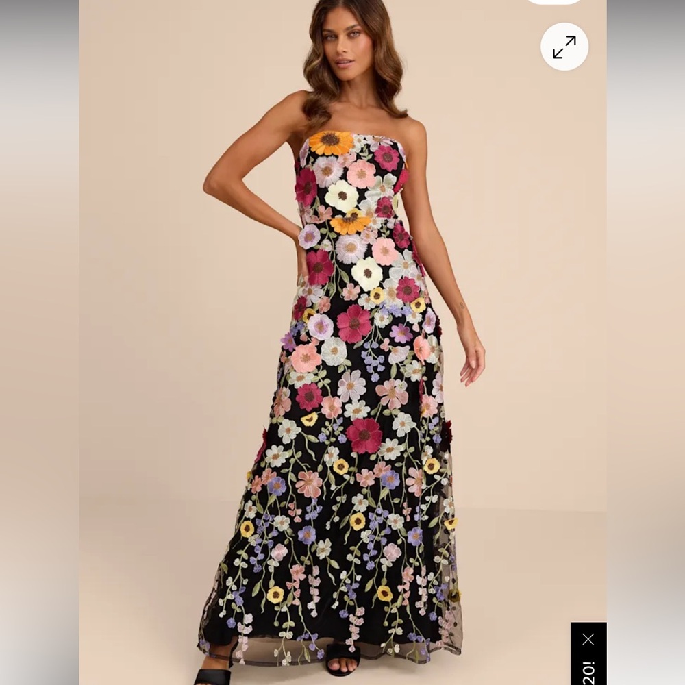 Lulus Strapless Black Floral Embroidered Maxi Dress